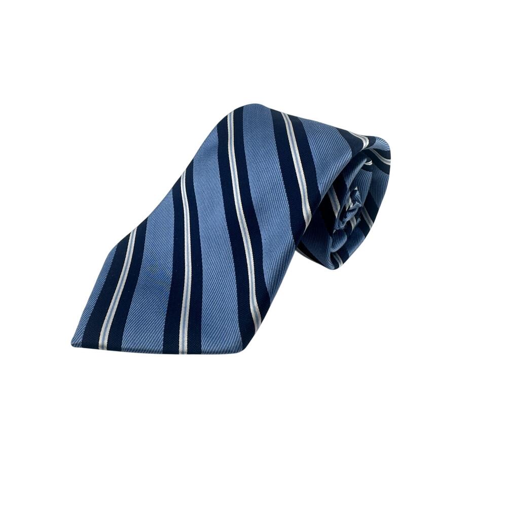 Nautica 100% Silk Blue Navy White Striped Tie Classic Mens Necktie 3.5"